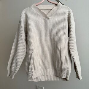 Cream V-Neck Women's Ribbed Sweater